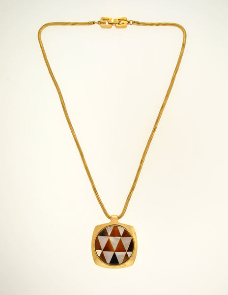 Givenchy Vintage Triangle Inlay Gold Necklace