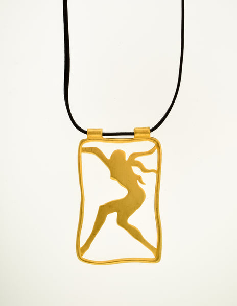 Givenchy Vintage Gold Female Silhouette Pendant Leather Necklace