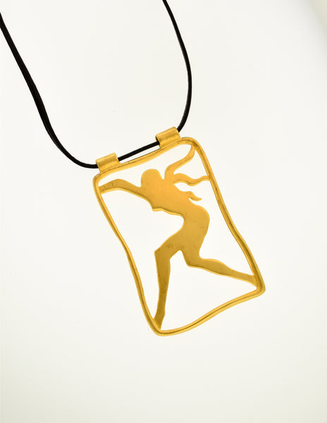 Givenchy Vintage Gold Female Silhouette Pendant Leather Necklace