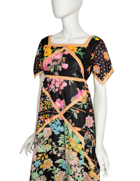 Glen of Michigan Vintage Polished Cotton Multicolor Patchwork Floral Maxi Dress