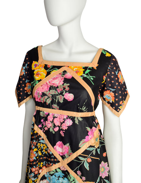 Glen of Michigan Vintage Polished Cotton Multicolor Patchwork Floral Maxi Dress