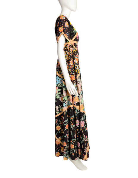 Glen of Michigan Vintage Polished Cotton Multicolor Patchwork Floral Maxi Dress