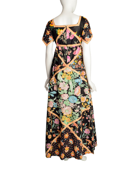 Glen of Michigan Vintage Polished Cotton Multicolor Patchwork Floral Maxi Dress