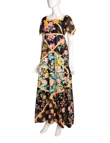 Glen of Michigan Vintage Polished Cotton Multicolor Patchwork Floral Maxi Dress
