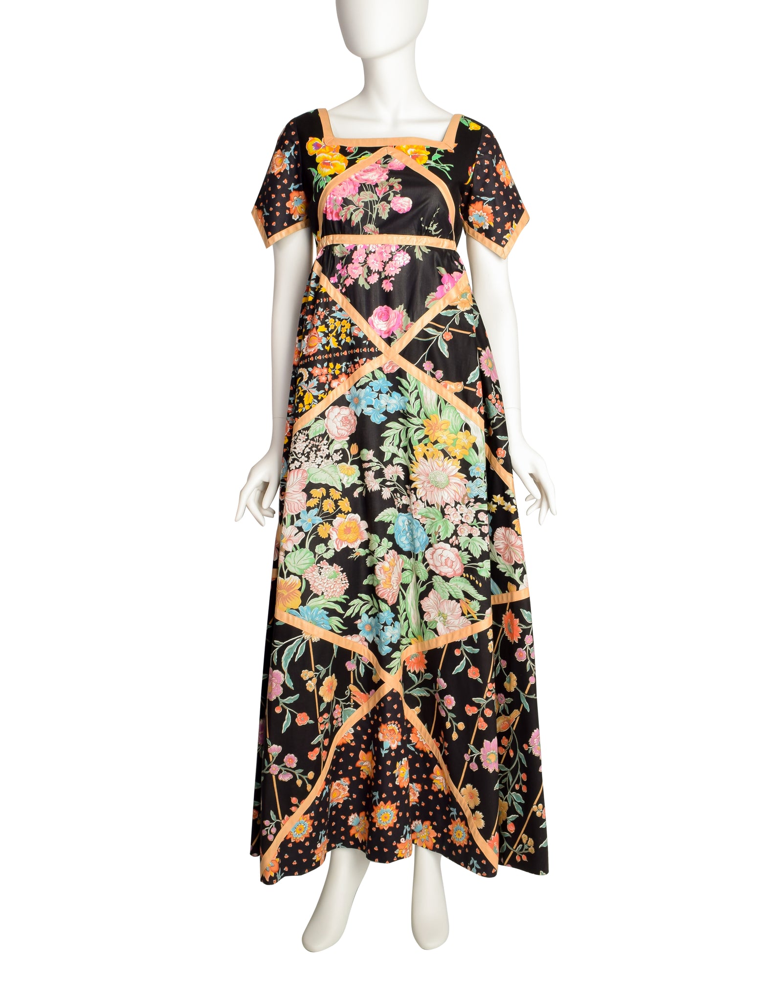 Glen of Michigan Vintage Polished Cotton Multicolor Patchwork Floral Maxi Dress