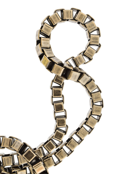 Mawi Vintage Gunmetal Silver Gold Pink Gem Geometric Box Link Sautoir Necklace