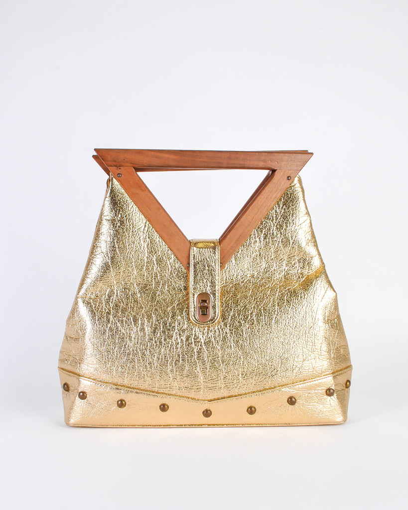 Excel Vintage Gold Lame Geometric Handbag Amarcord Vintage Fashion