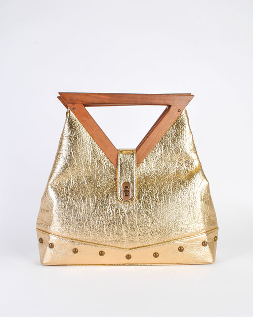 Excel Vintage Gold Lame Geometric Handbag Amarcord Vintage Fashion