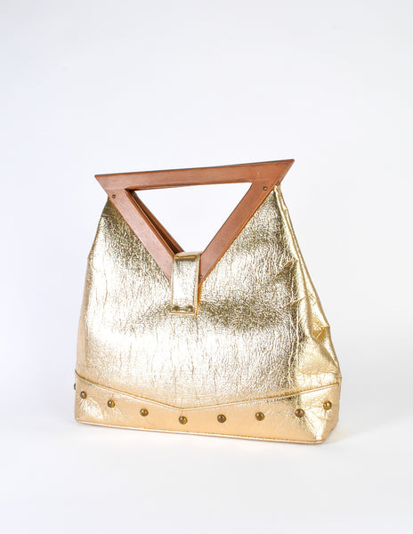 Excel Vintage Gold Lame Geometric Handbag