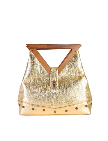 Excel Vintage Gold Lame Geometric Handbag - Amarcord Vintage Fashion
 - 1