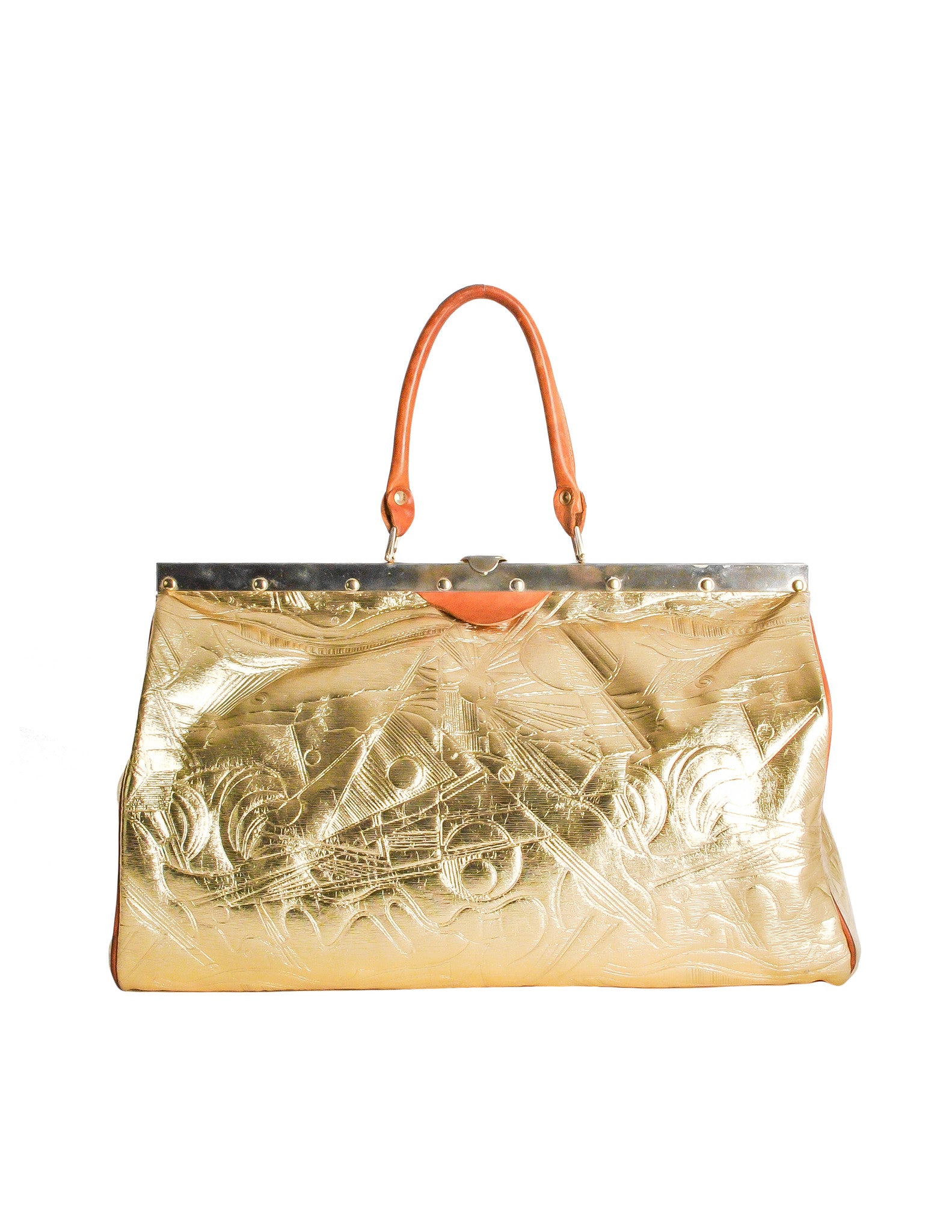 Vintage 1980s Embossed Gold Metallic Weekender Bag