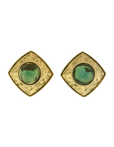 Robert Goossens Vintage Textured Gold Green Gripoix Glass Earrings