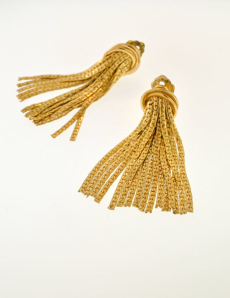 Grosse Vintage Gold Tassel Fringe Earrings