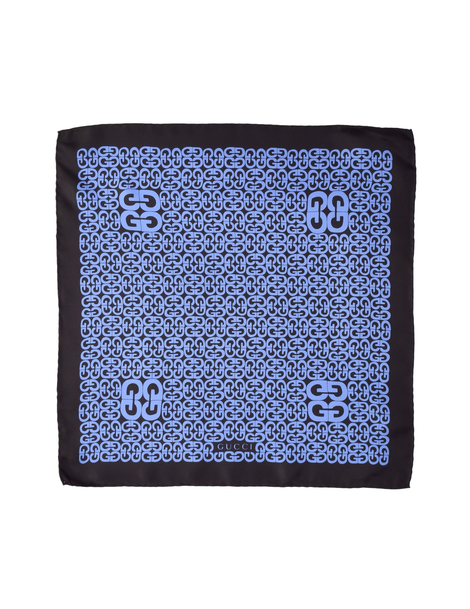 Gucci Vintage Black and Blue GG Logo Silk Small Scarf