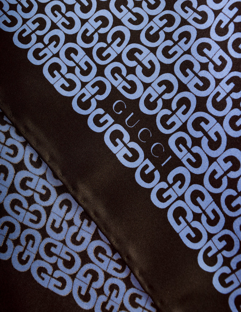 Gucci Vintage Black and Blue GG Logo Silk Small Scarf