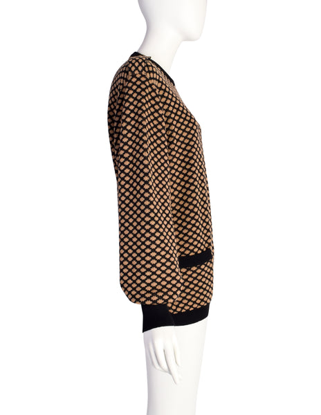 Gucci Vintage 1980s Black Brown Spotted Intarsia Beaded Embellished Sweater