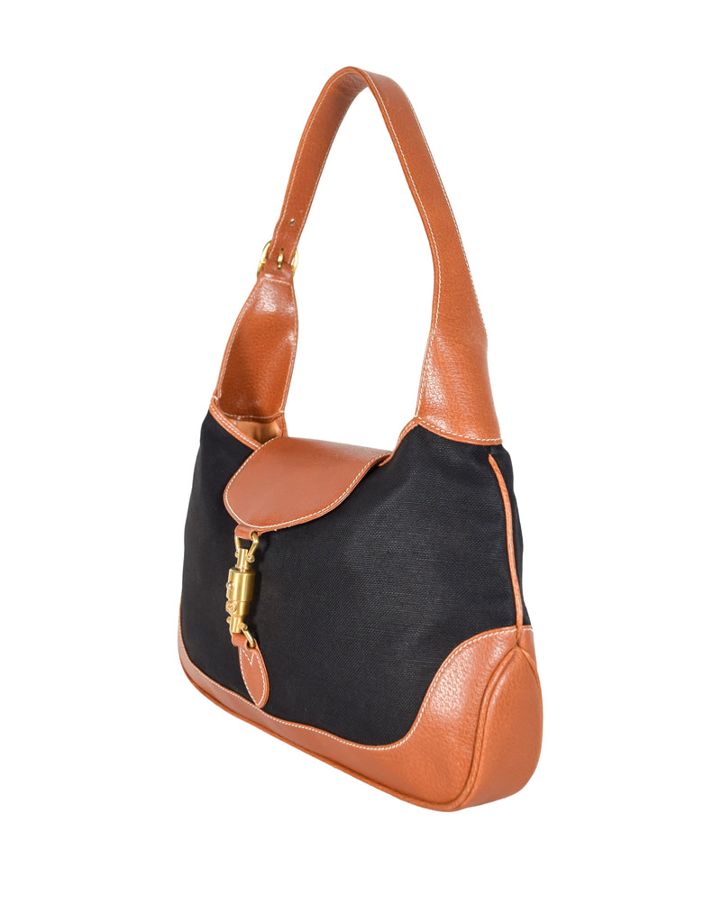 Gucci Vintage Large Jackie O Black Canvas and Brown Leather Hobo Bag –  Amarcord Vintage Fashion