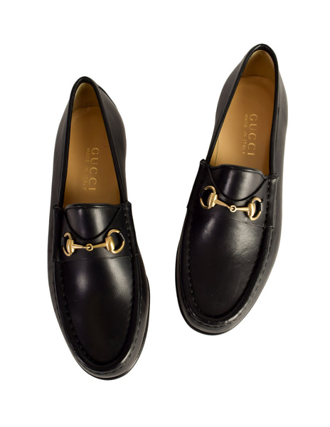 Gucci Vintage Black Leather Horsebit Moccasin Loafer Shoes
