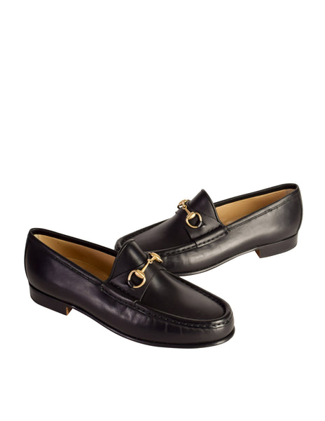 Gucci Vintage Black Leather Horsebit Moccasin Loafer Shoes