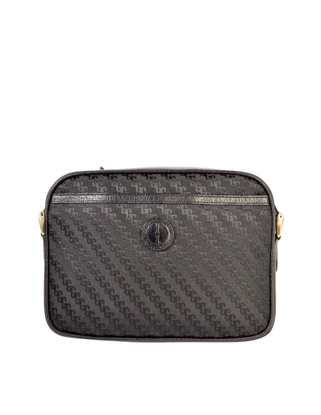 Gucci Vintage Black Monogram Fabric Leather Crossbody Shoulder Bag