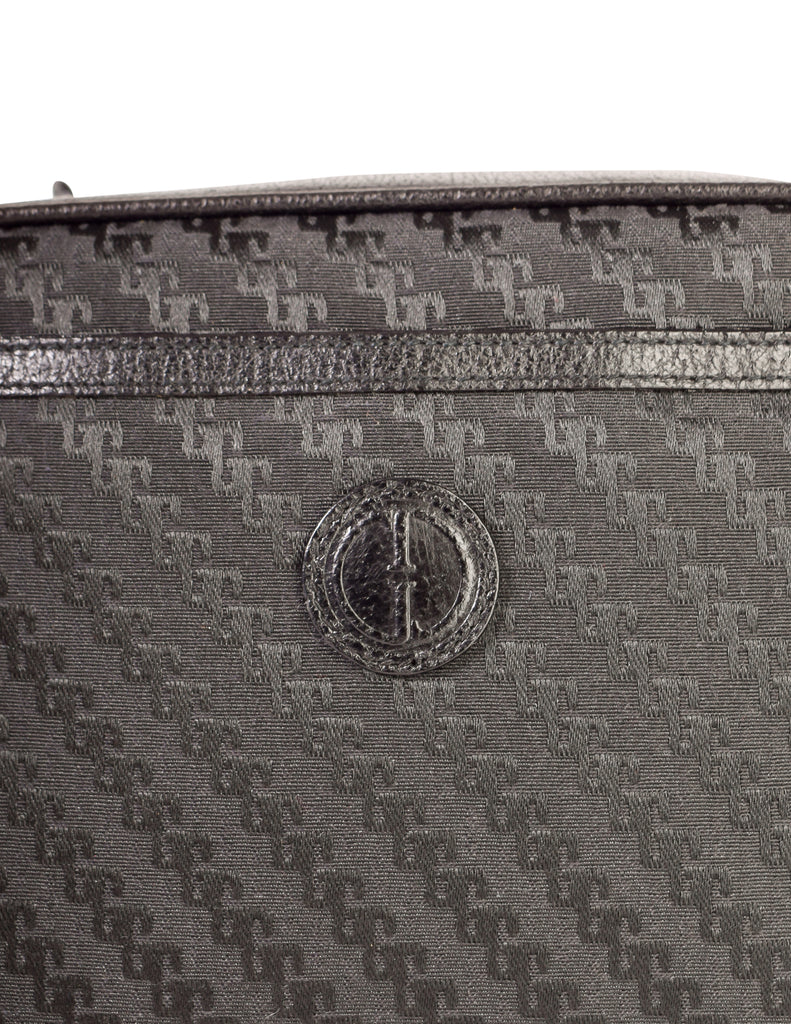 Gucci Vintage Black Monogram Fabric Leather Crossbody Shoulder Bag