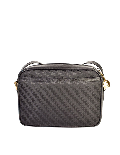 Gucci Vintage Black Monogram Fabric Leather Crossbody Shoulder Bag