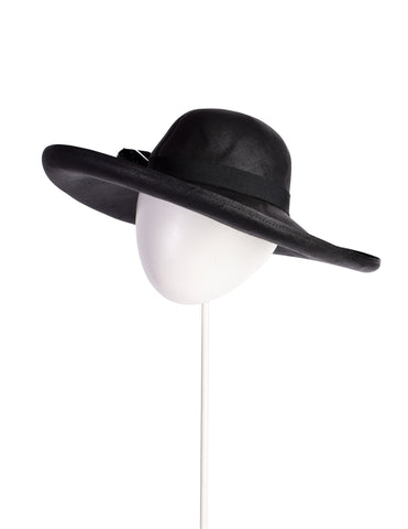 Gucci Vintage Black Feather Wide Brim Straw Hat