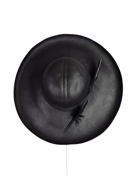 Gucci Vintage Black Feather Wide Brim Straw Hat