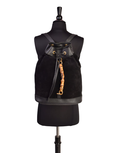Gucci Vintage 1990s Black Suede Leather Bamboo Handle  display picture 1