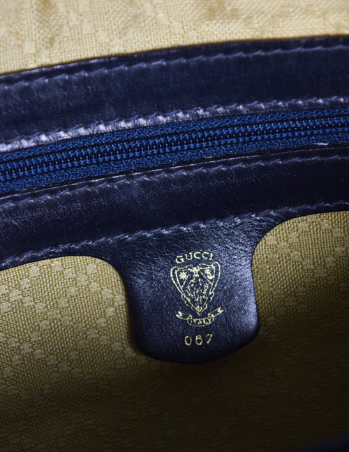 Gucci Vintage 1970s Navy Blue Monogram Coated Canvas Leather