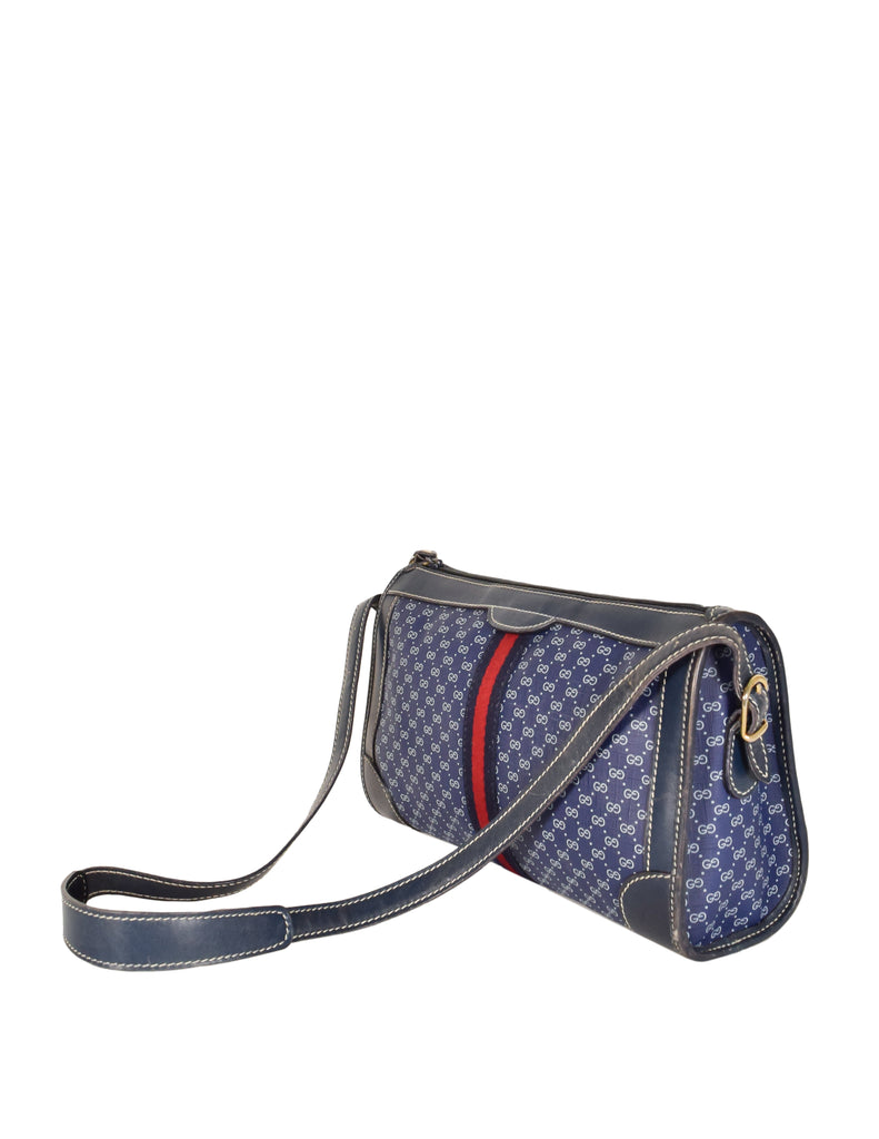 Gucci Vintage 1970s Blue Monogram Web Stripe Coated Canvas Leather Sho –  Amarcord Vintage Fashion