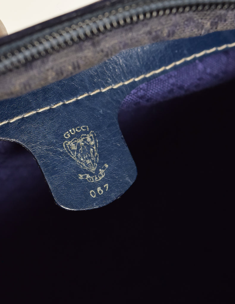 Pebish Monarch Hvis Gucci Vintage 1970s Blue Monogram Web Stripe Coated Canvas Leather Sho –  Amarcord Vintage Fashion