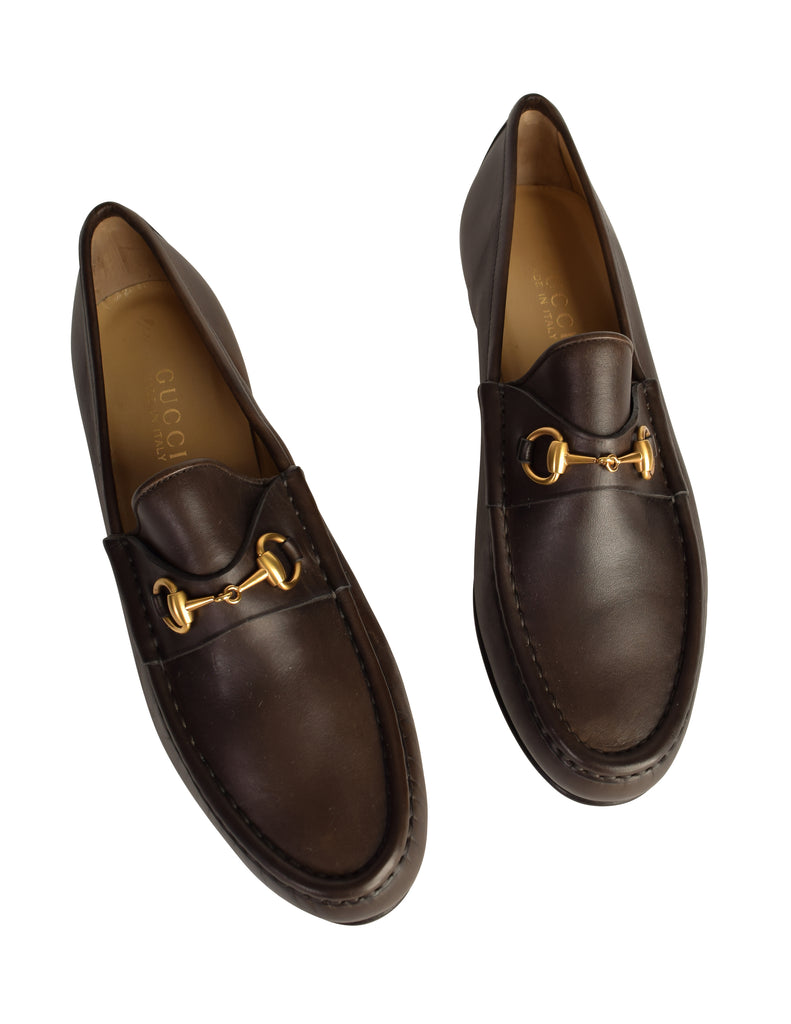 Gucci Vintage Brown Leather Horsebit Moccasin Loafer Shoes 