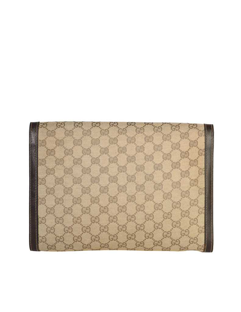 Gucci Vintage Brown GG Logo Monogram Fabric Leather Portfolio Clutch B ...