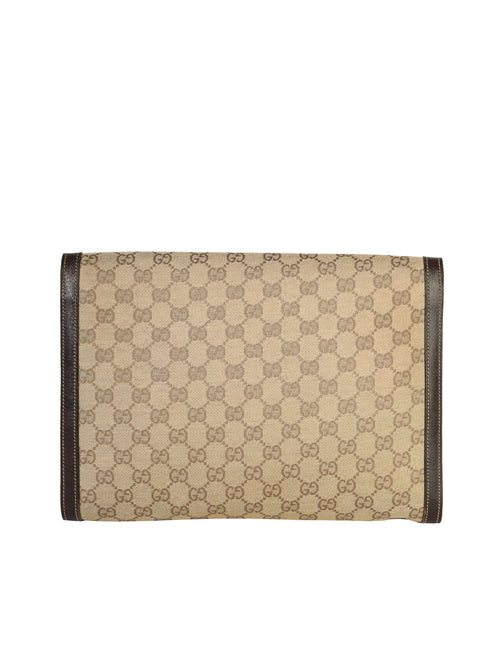 Gucci Vintage Brown GG Logo Monogram Fabric Leather Portfolio Clutch B –  Amarcord Vintage Fashion