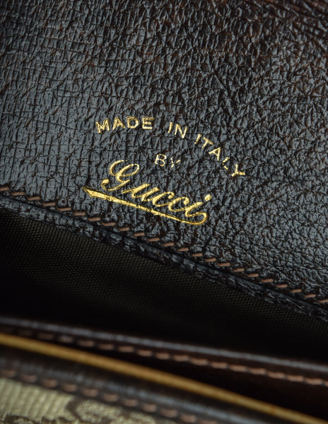 Gucci Vintage Brown GG Logo Monogram Fabric Leather Portfolio Clutch Bag