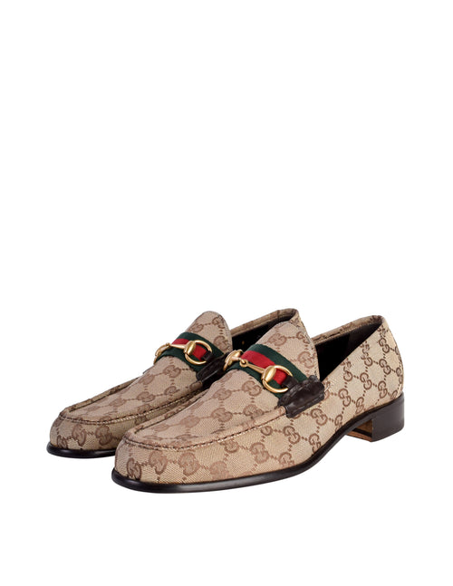 Gucci Vintage Mens Iconic Brown GG Monogram Web Stripe Horsebit Loafer Amarcord Vintage Fashion Gucci Vintage Mens Iconic Brown GG Monogram Web Stripe Horsebit Loafer Amarcord Vintage Fashion