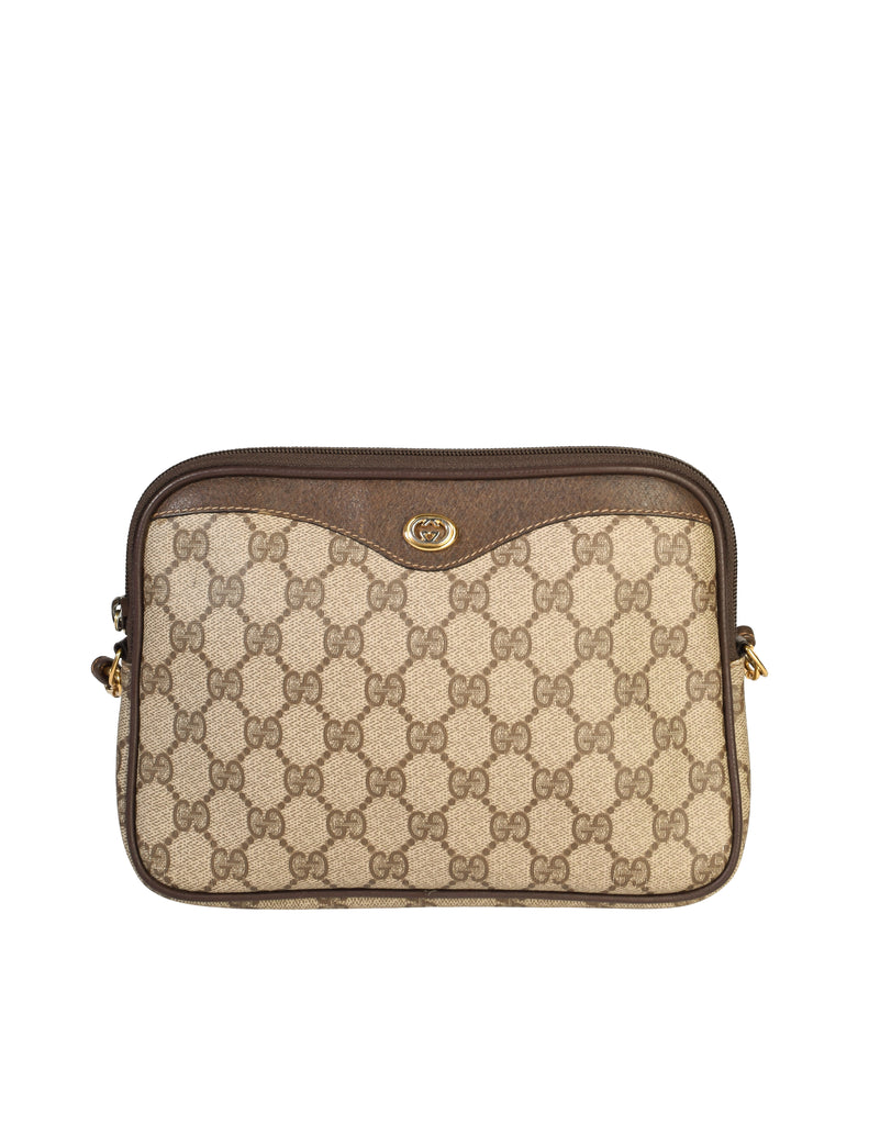 GUCCI 1980s Monogram Small G Leather and Canvas Crossbody Bag