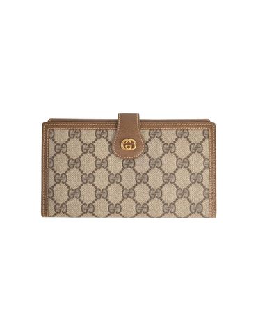 Gucci Vintage Classic Brown Monogram Coated Canvas Leather Large Wallet