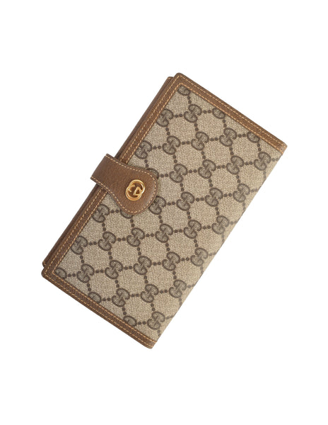 Gucci Vintage Classic Brown Monogram Coated Canvas Leather Large Wallet