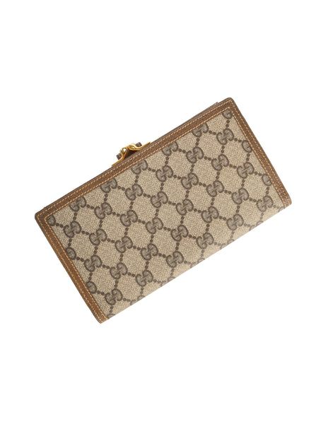 Gucci Vintage Classic Brown Monogram Coated Canvas Leather Large Wallet