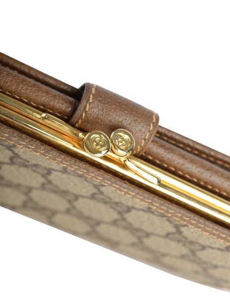 Gucci Vintage Classic Brown Monogram Coated Canvas Leather Large Wallet