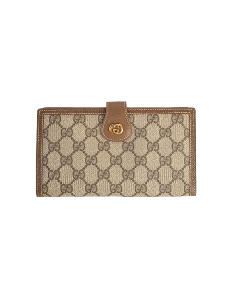 Gucci Vintage Classic Brown Monogram Coated Canvas and Leather Large Wallet
