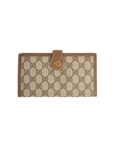 Gucci Vintage Classic Brown Monogram Coated Canvas and Leather Large Wallet