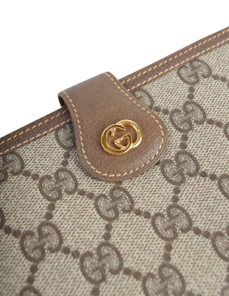 Gucci Vintage Classic Brown Monogram Coated Canvas and Leather Large Wallet