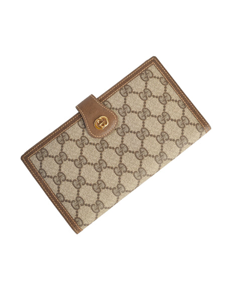 Gucci Vintage Classic Brown Monogram Coated Canvas and Leather Large Wallet
