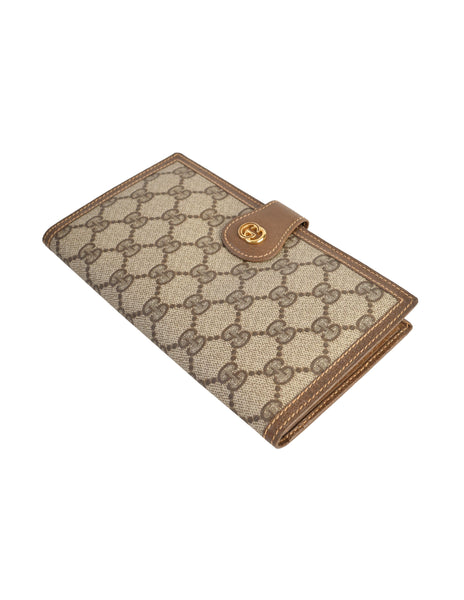 Gucci Vintage Classic Brown Monogram Coated Canvas and Leather Large Wallet