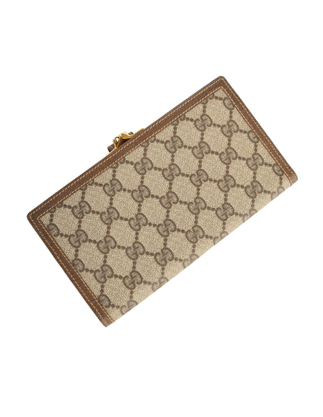 Gucci Vintage Classic Brown Monogram Coated Canvas and Leather Large Wallet