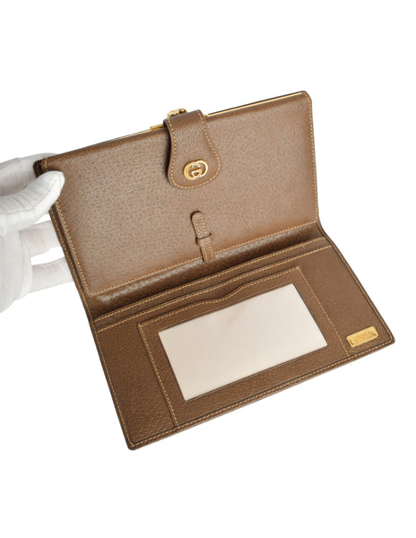 Gucci Vintage Classic Brown Monogram Coated Canvas and Leather Large Wallet