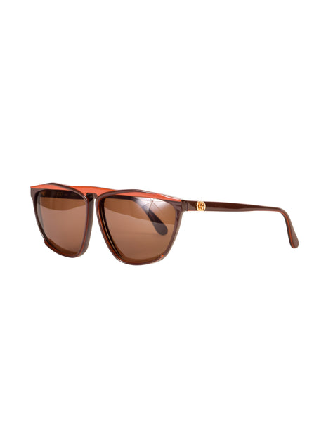 Gucci Vintage 1980s Brown Orange Keyhole Notch GG61 Sunglasses